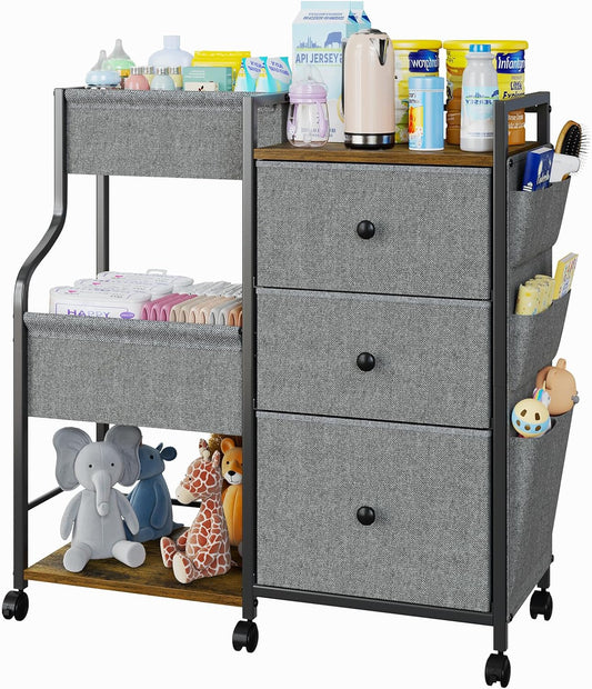 Baby Diaper Caddy - 3 Tier Organizer Cart for Newborn Essentials