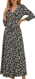 Aphratti Women's Maxi Dress V Neck Faux Wrap - Flowy & Flattering