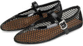 Mesh Ballet Flats for Women Buckle Strap Comfy Fishnet Flats