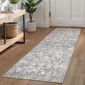 Vintage Washable Runner Rug 2x6 Gray Ivory Floral - Soft Non Slip