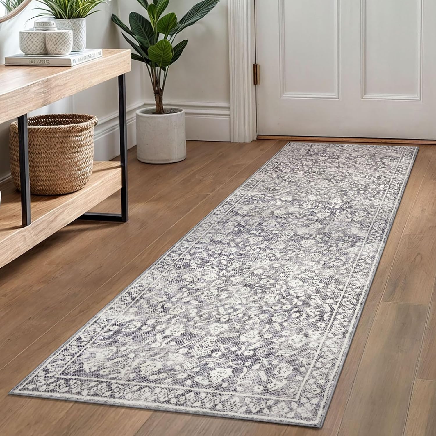 Vintage Washable Runner Rug 2x6 for Hallways and Kitchens