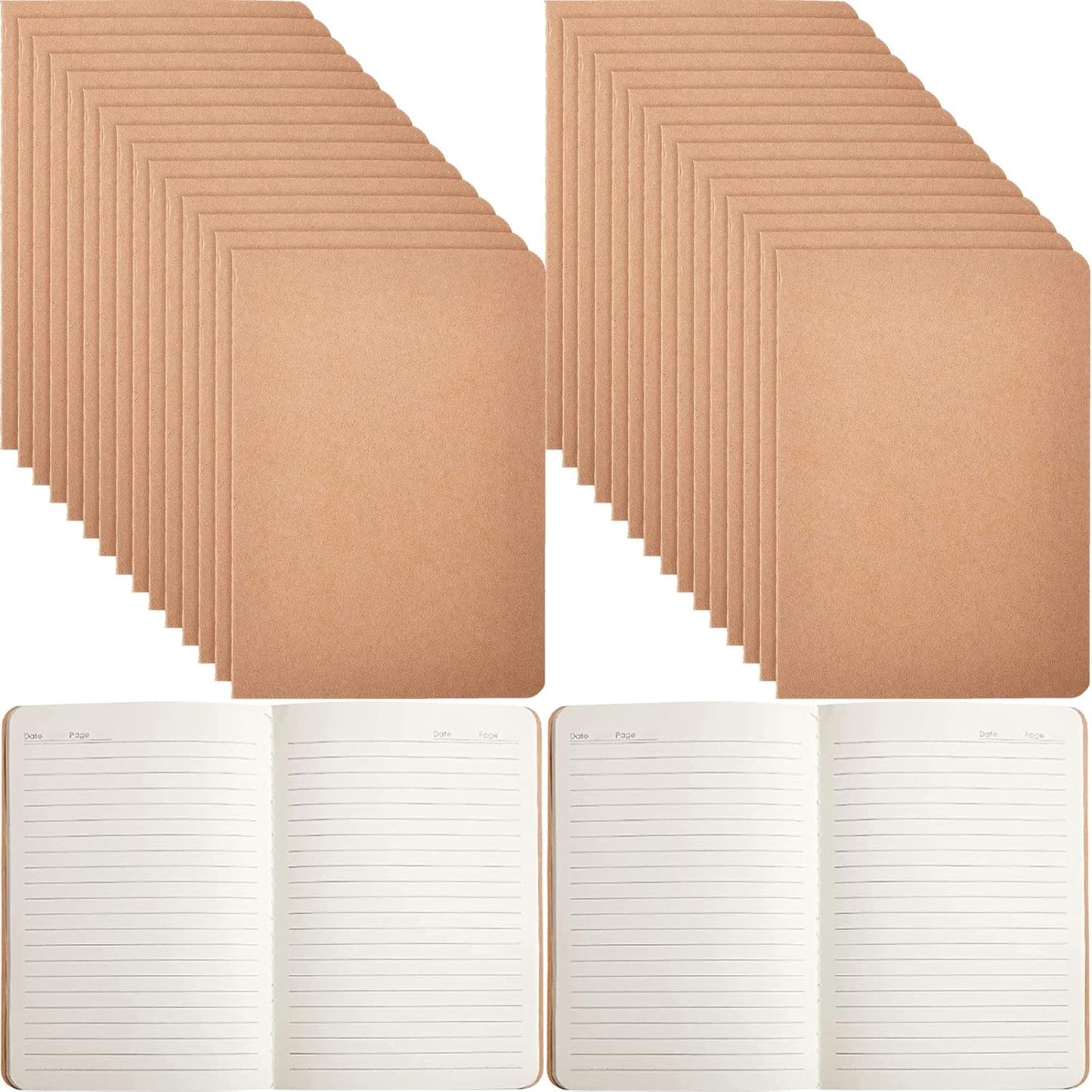 Travel-Sized Kraft Notebooks - 48 Pack 5.5x8.3 Inch - 68 Pages