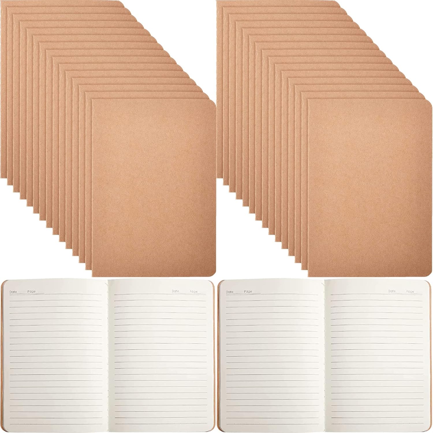 Travel-Sized Kraft Notebooks - 48 Pack 5.5x8.3 Inch - 68 Pages
