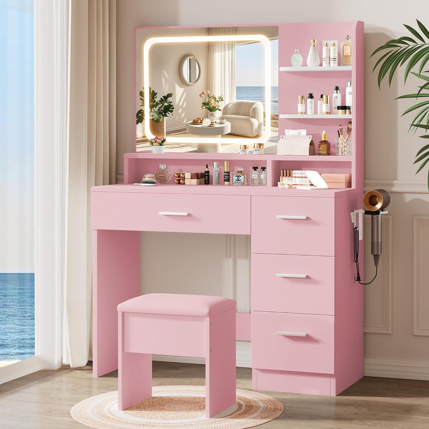 Makeup Vanity Desk Set with Smart LED Mirror and Storage