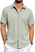 Men's Linen Shirt Casual Short Sleeve Button Down - Beach Wear