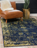 6 ft 1 in x 9 ft Navy Blue Yellow Area Rug - Sofia Collection