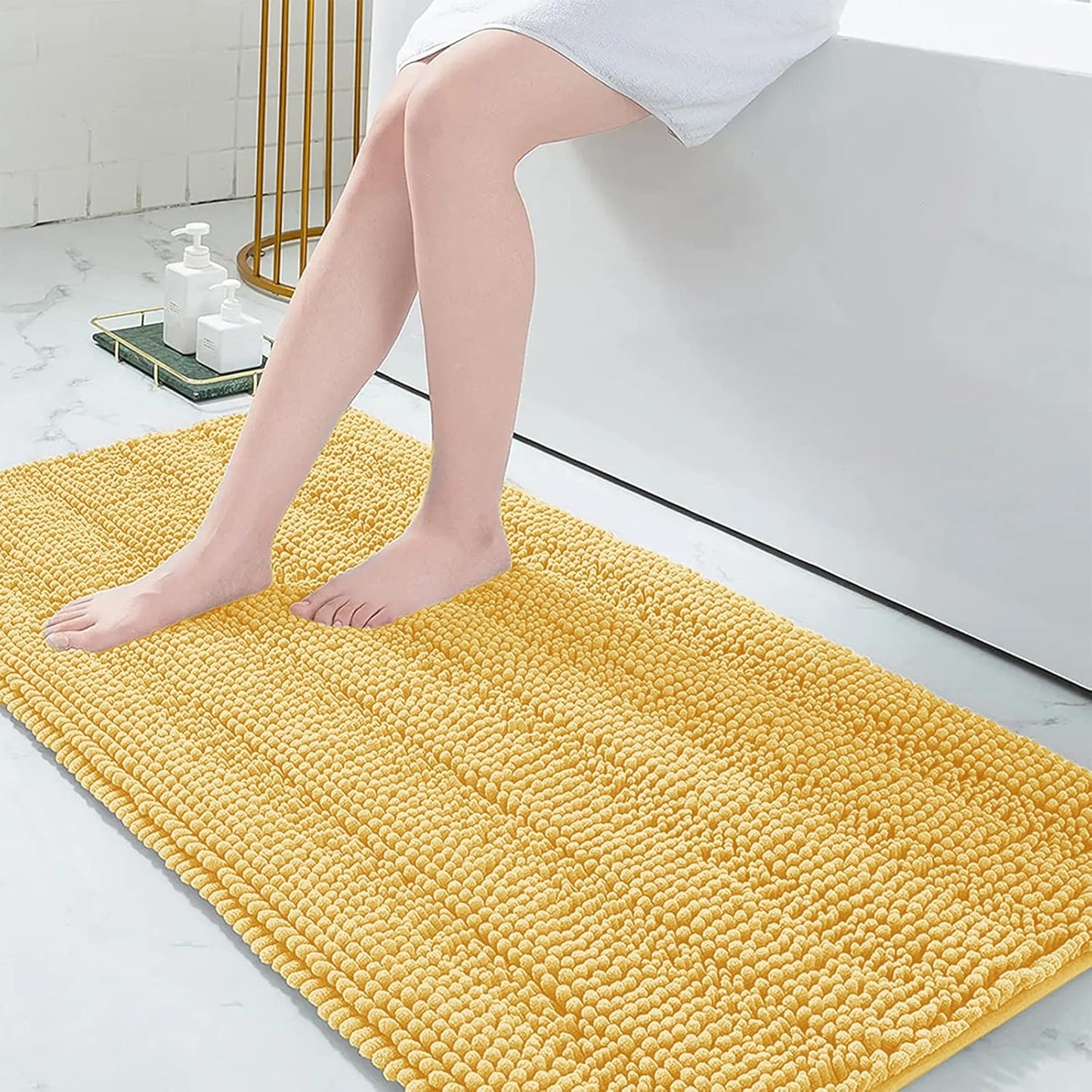 Chenille Striped Bathroom Rugs 59x24, Soft Plush Shaggy Mat