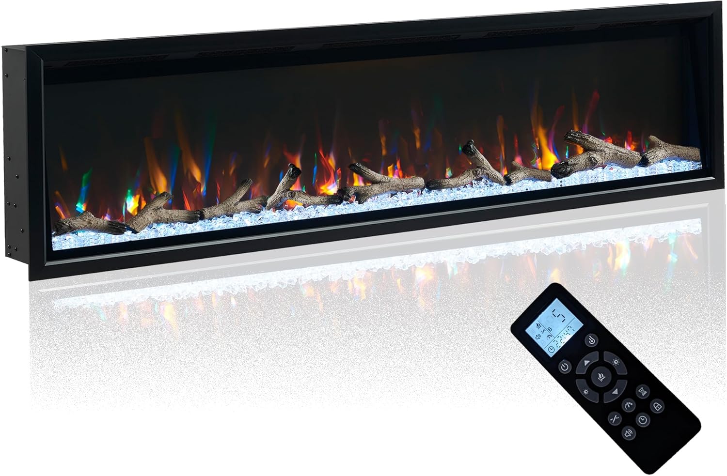 72 Inch Electric Fireplace - Realistic Flames, Visual Remote