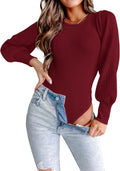 Long Puff Sleeve Sweaters for Women Bodysuit - Crewneck Fall Knit Made
