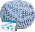Round Pouf Ottoman - Compact Boho Cotton Footstool