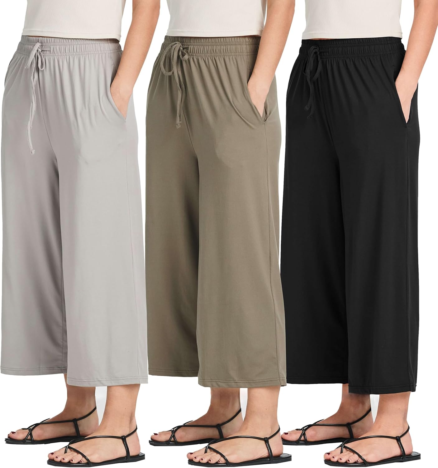 Real Essentials Women's Ultra-Soft Wide Leg Capri Pants 3 Pack