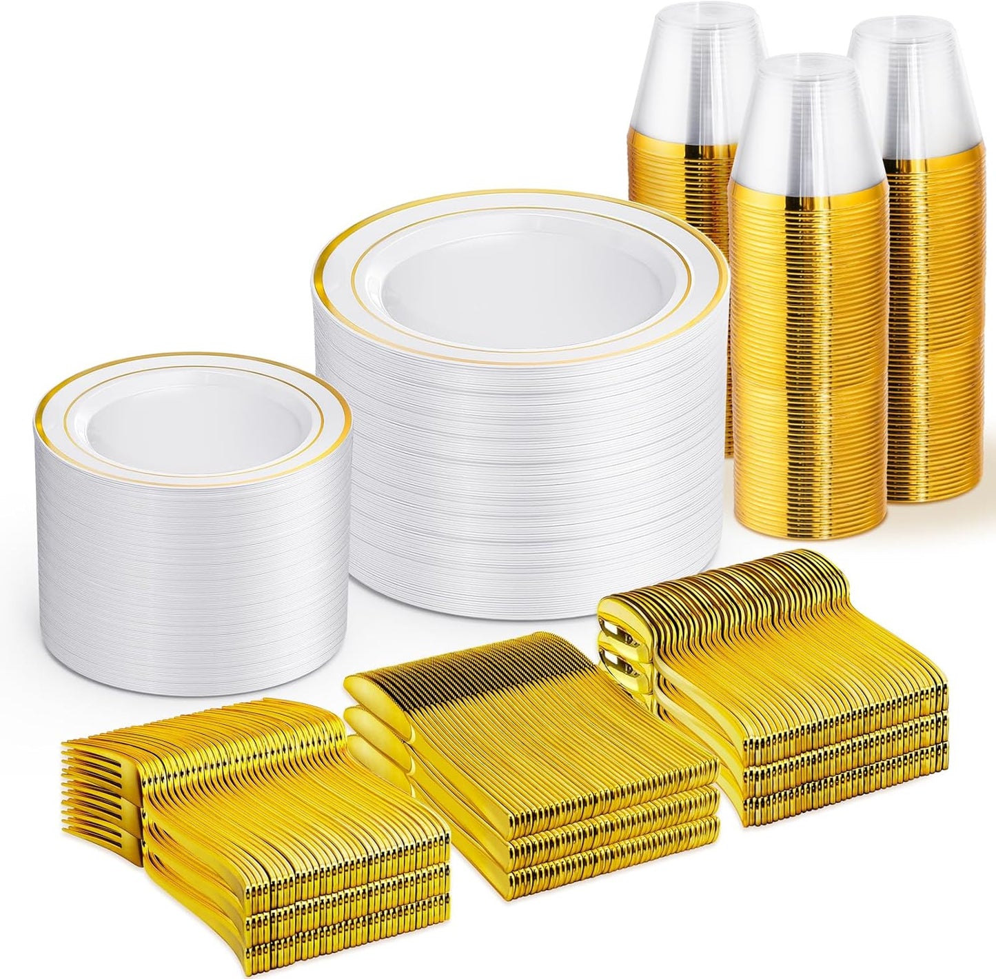 WELLIFE 450 PCS Gold Disposable Dinnerware Set for 75 Guests