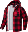 Men's Sherpa Lined Plaid Flannel Jacket with Hood - Warm Winter Layer