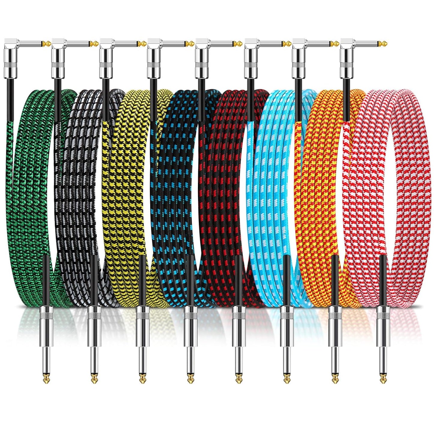 Rigibright 10FT Copper Guitar Cable - 8 Pack Multicolored Set
