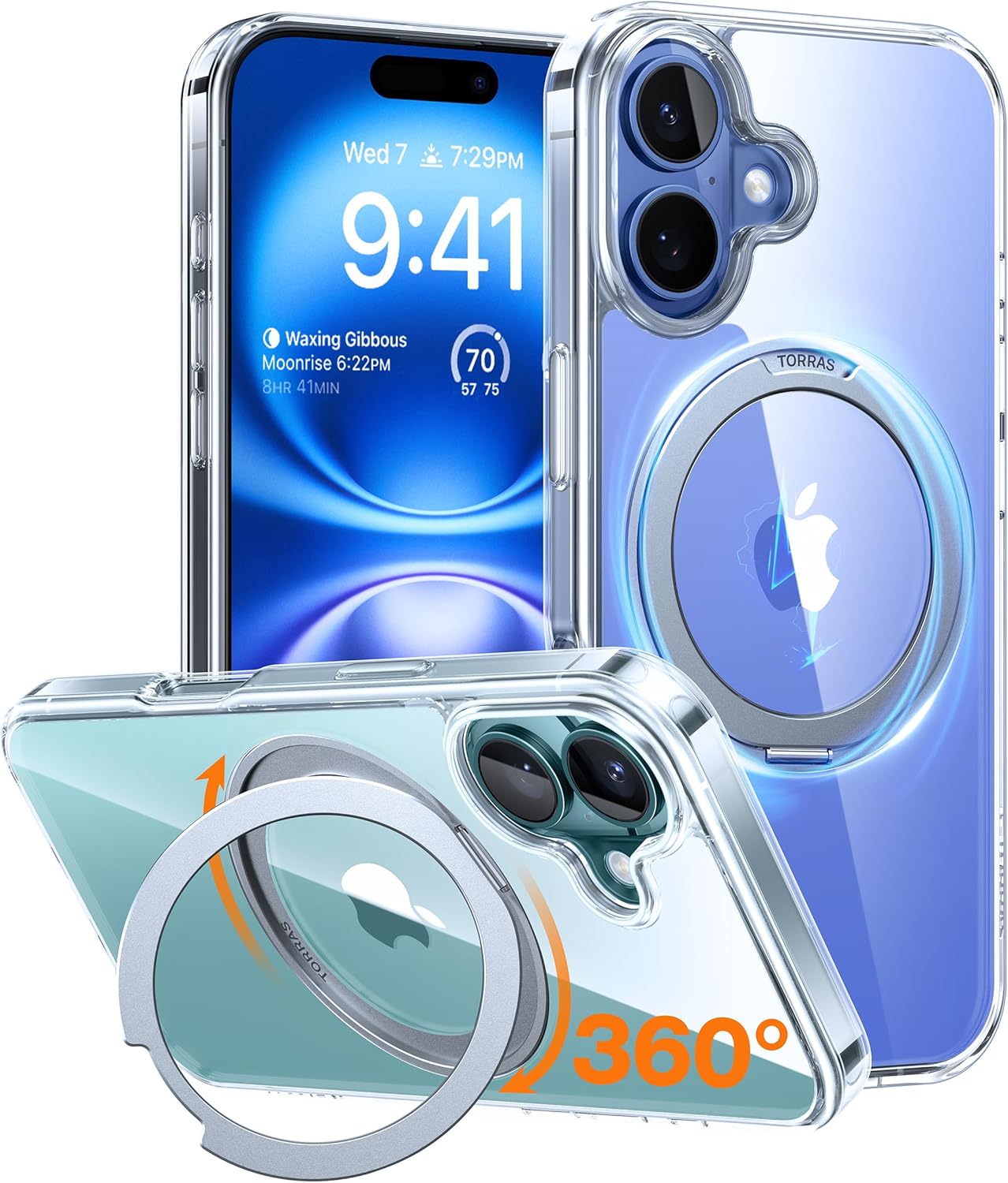 TORRAS 360 Rotatable Magnetic Ring for iPhone 16 Plus Case