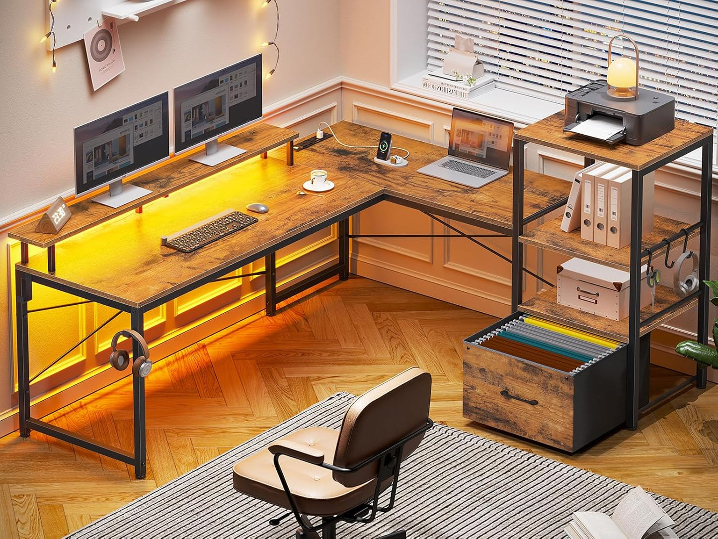 SEDETA Corner Desk: Organize & Illuminate Your Workspace