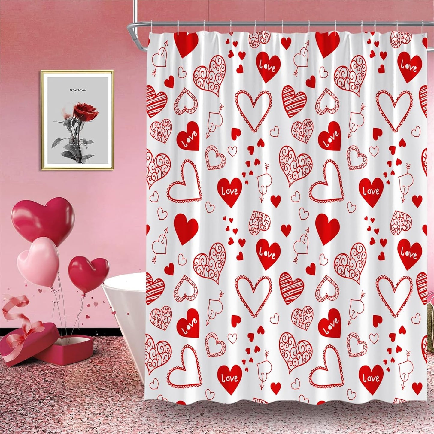 Romantic Red Heart Shower Curtain - Boho Love Sign for Valentine's Day