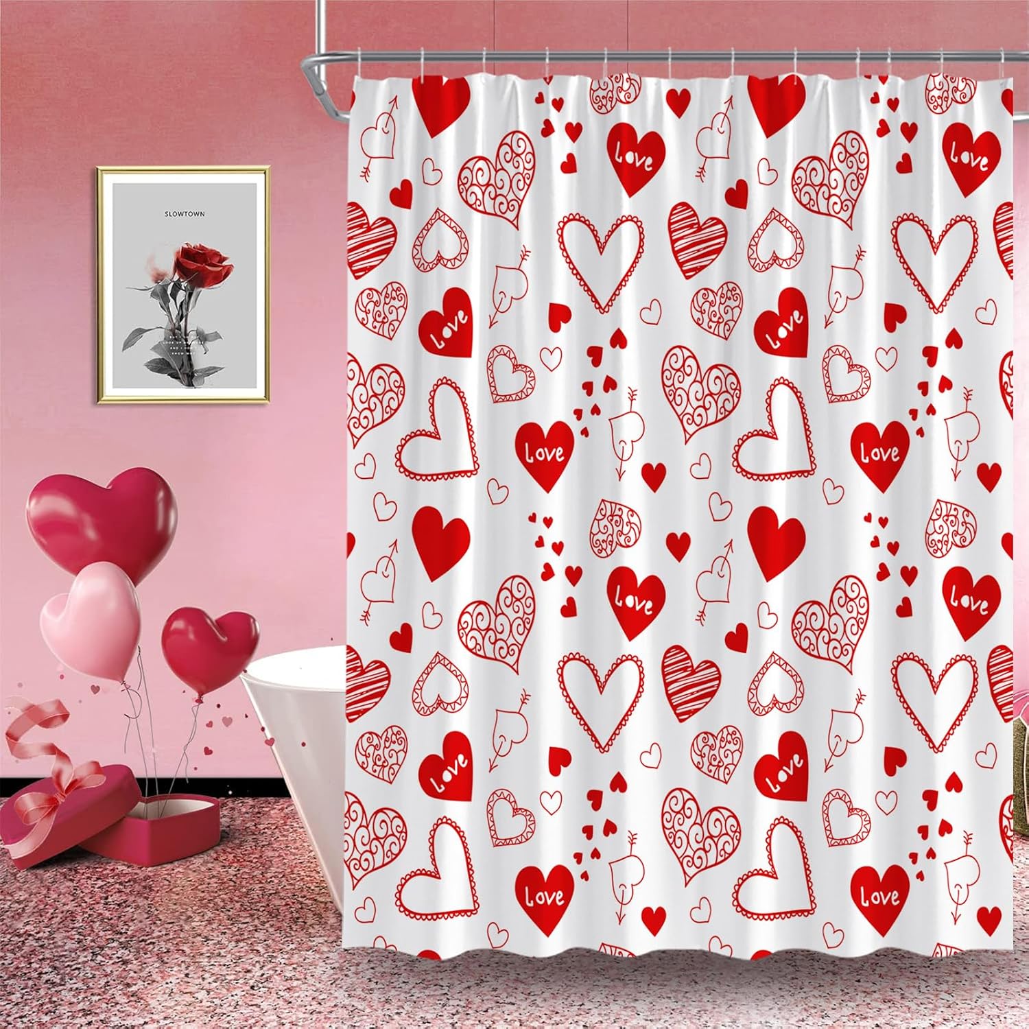 Romantic Red Heart Shower Curtain - Boho Love Sign for Valentine's Day