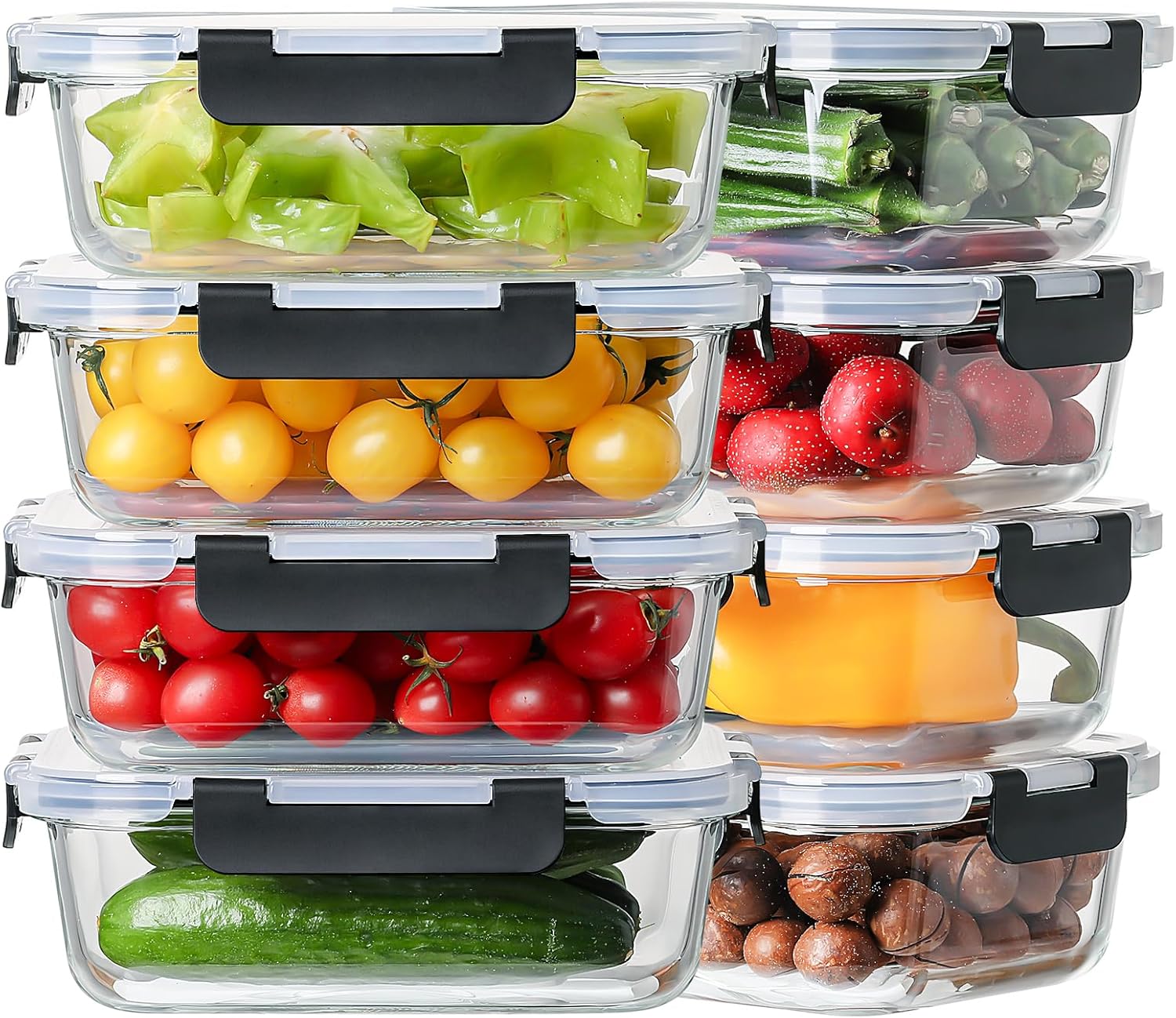 Large Glass Meal Prep Containers - 8 Pack 36oz with Lids