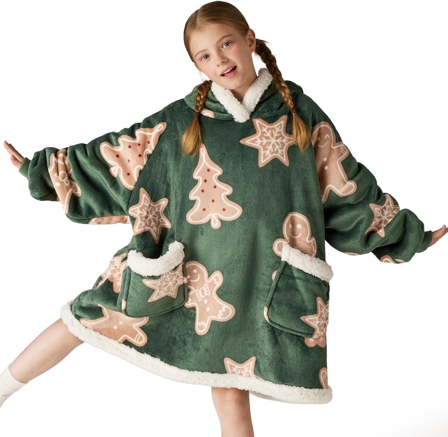 Wearable Blanket Hoodie for Adults & Kids - Cozy Sherpa Design