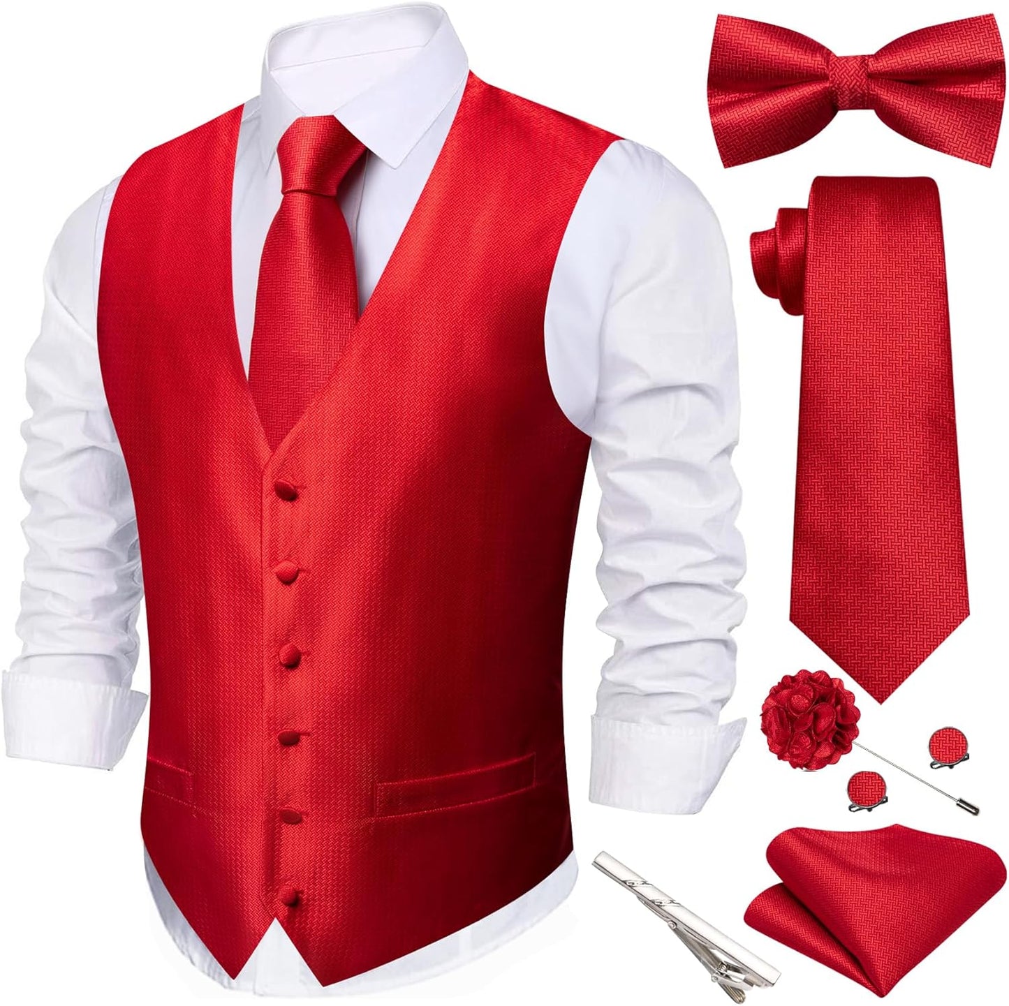 Barry.Wang Men's Suit Vest Tie Bowtie Set for Formal Events