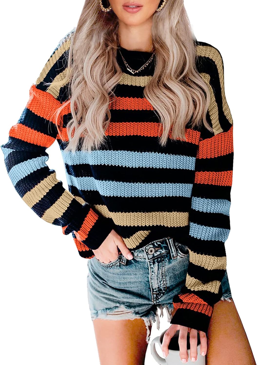 KIRUNDO Women's Striped Color Block Sweater for Fall 2025