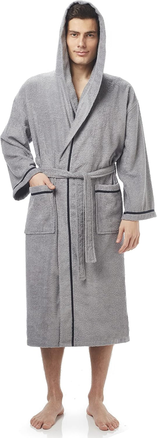 Turkish Cotton Hooded Bathrobe for Men - Classic Comfort
