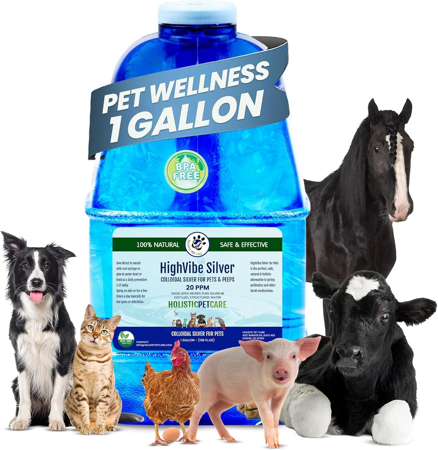 HighVibe Silver Colloidal Silver for Pets - 20 PPM 1 Gallon