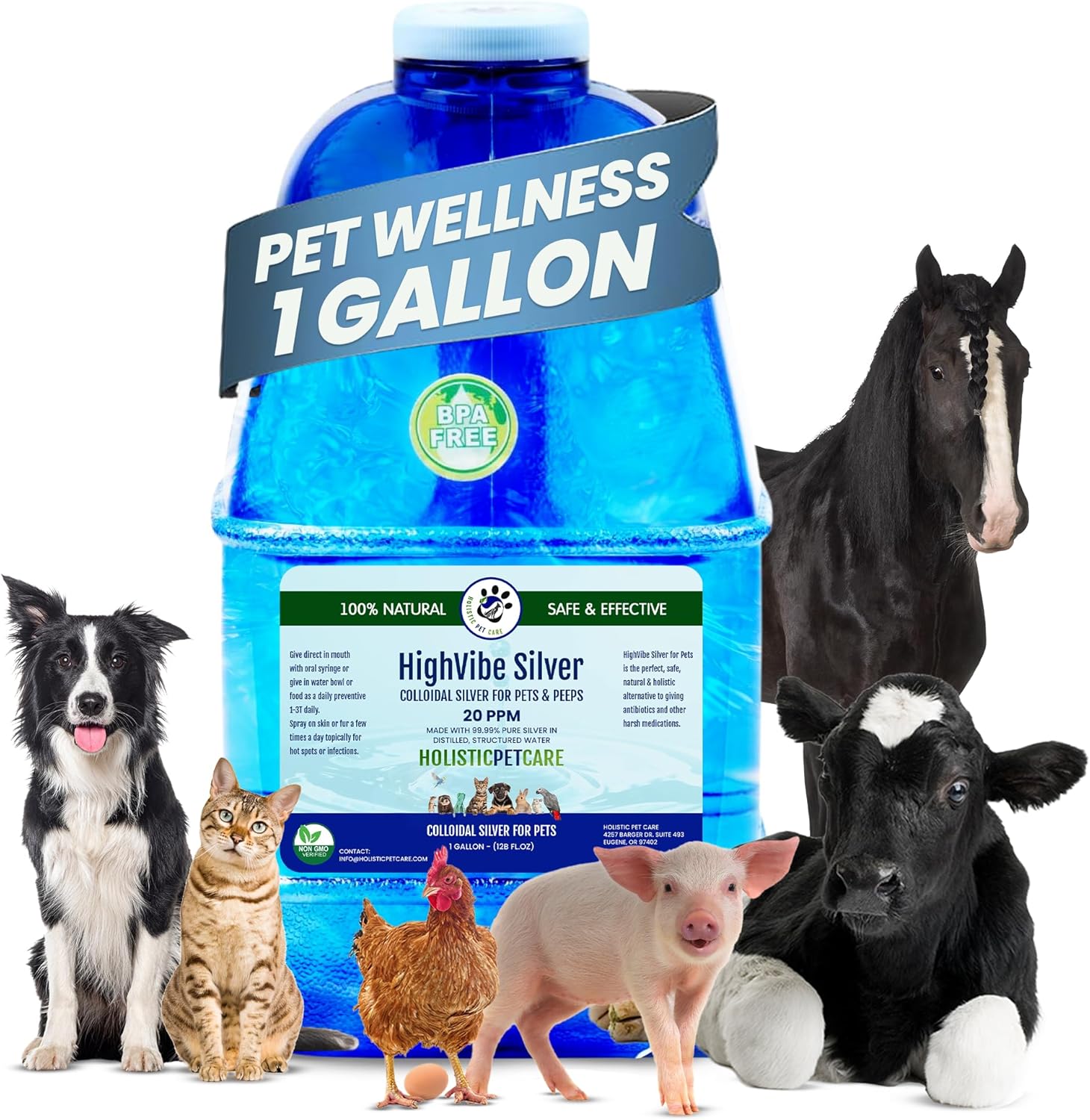HighVibe Silver Colloidal Silver for Pets - 20 PPM 1 Gallon