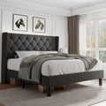 Queen Upholstered Platform Bed Frame Dark Gray - 8in Storage