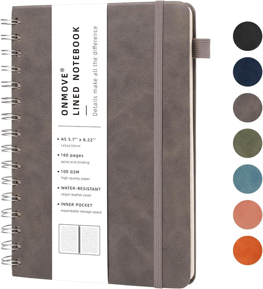 OnMove Leather Journal - Stylish 160pg A5 Ruled Notebook