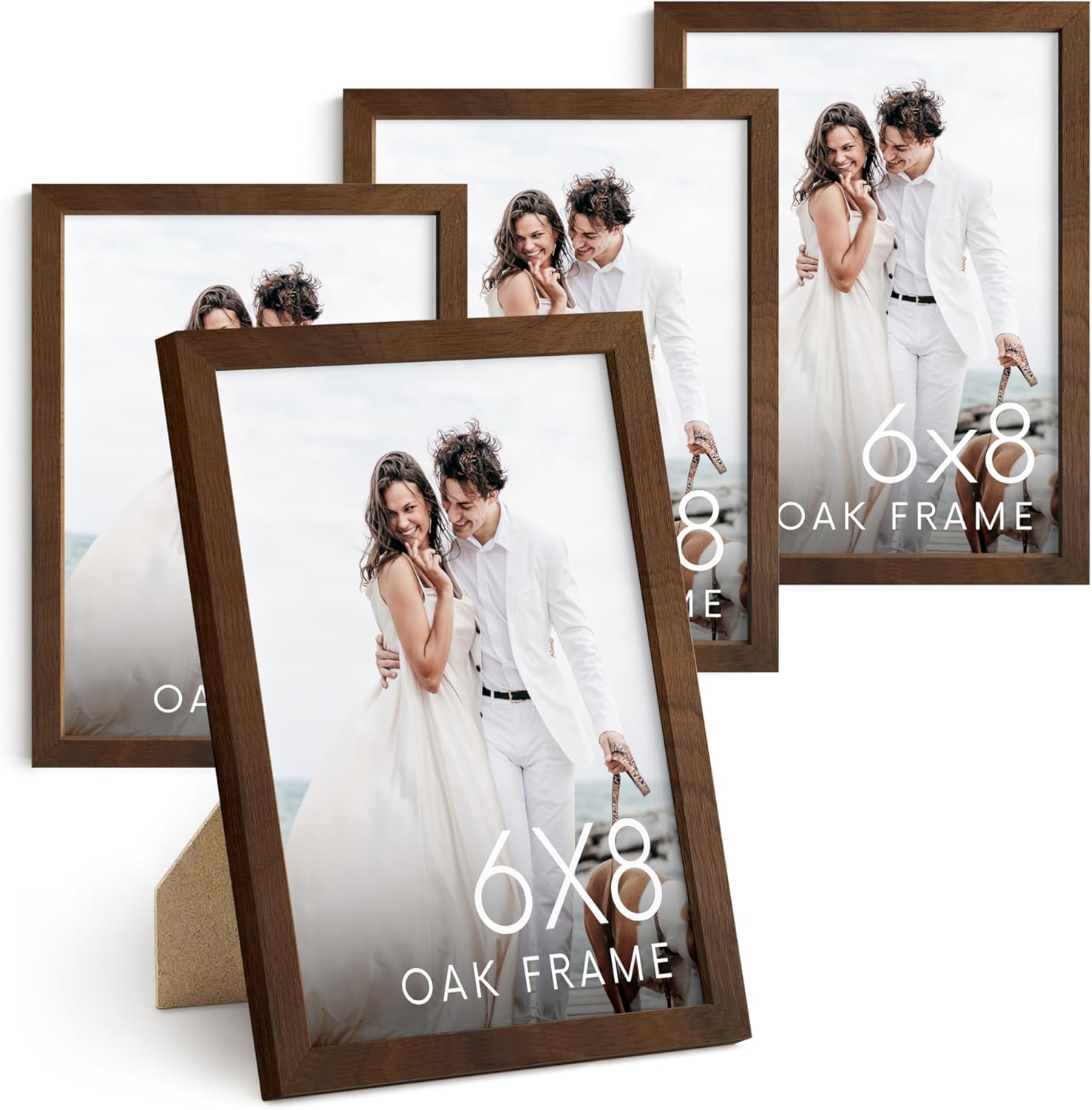 6x8 Walnut Oak Wooden Picture Frames Set of 4 for Home Decor