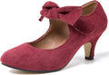 Burgundy Mary Jane Kitten Heels Pumps for Women - Comfortable Low