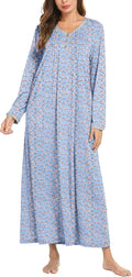 Ekouaer Women's Long Sleeve Nightgown Full Length Sleepwear - Soft If