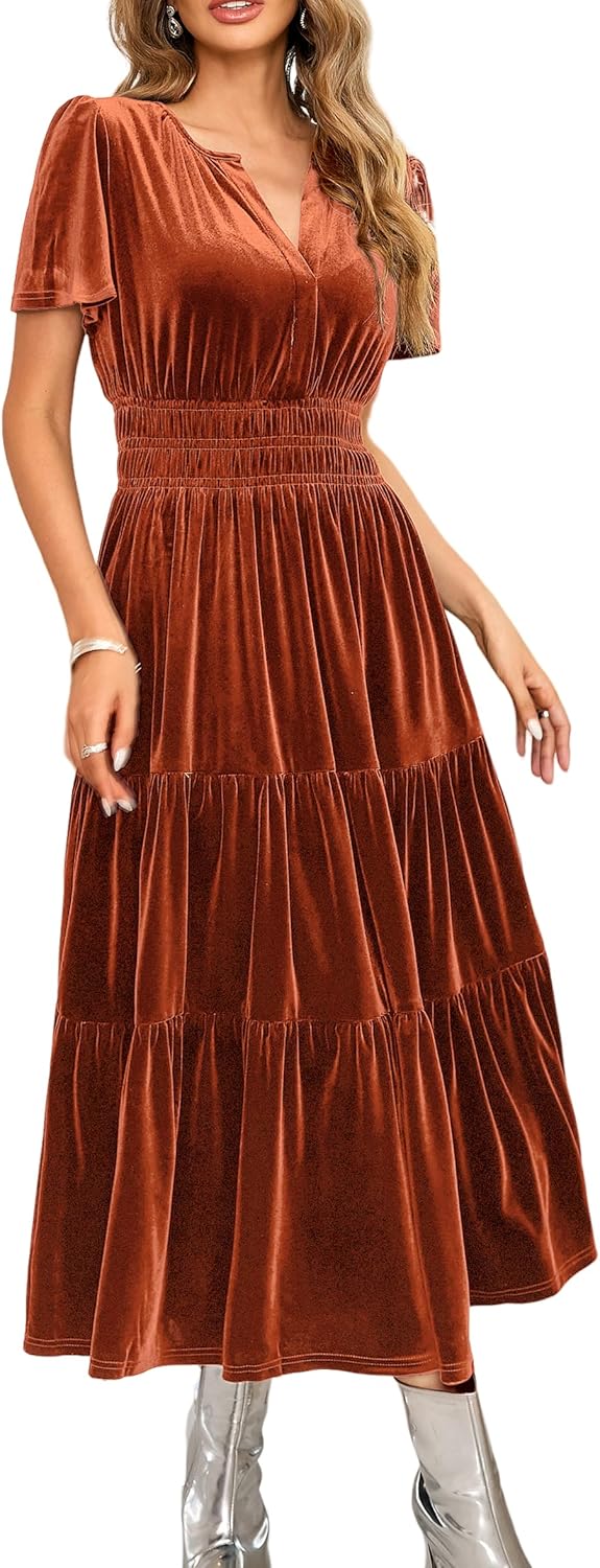 Elegant Velvet Maxi Dress for Women - Vintage Fall Style