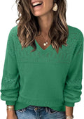 Womens Pullover Sweaters Lightweight V Neck Crochet - Casual Knit
