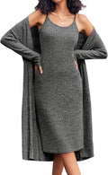 Womens Knit Robe Set 2 Piece Nightgown with Robe - Comfortable Ribbed