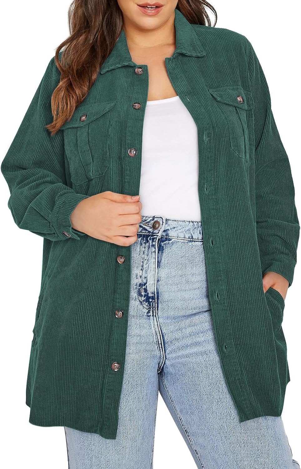 Eytino Womens Plus Size Long Sleeve Button Down Shacket Jacket