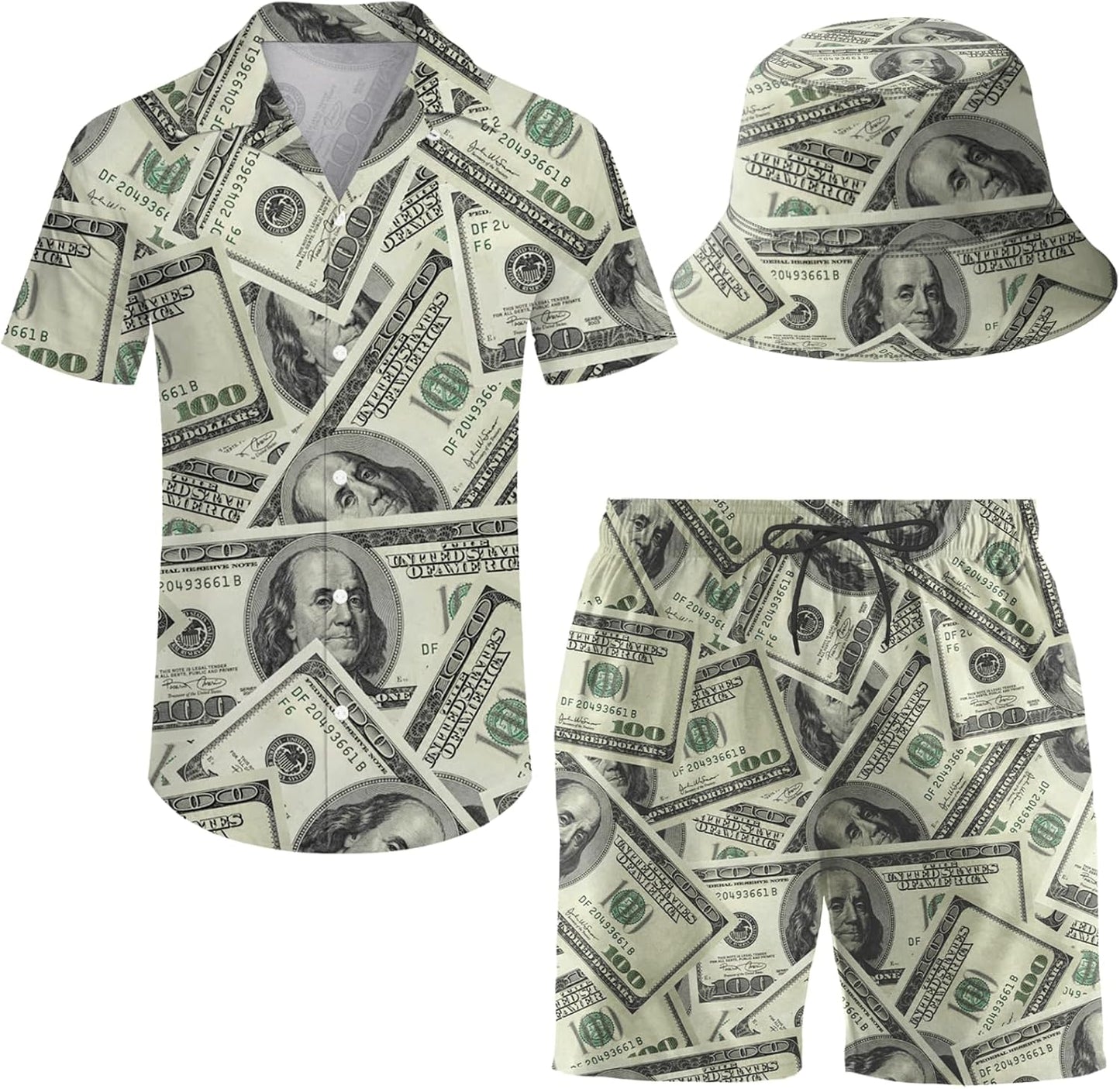 Men's 2 Piece Tracksuit Hawaiian Shirt and Shorts Set with Hat