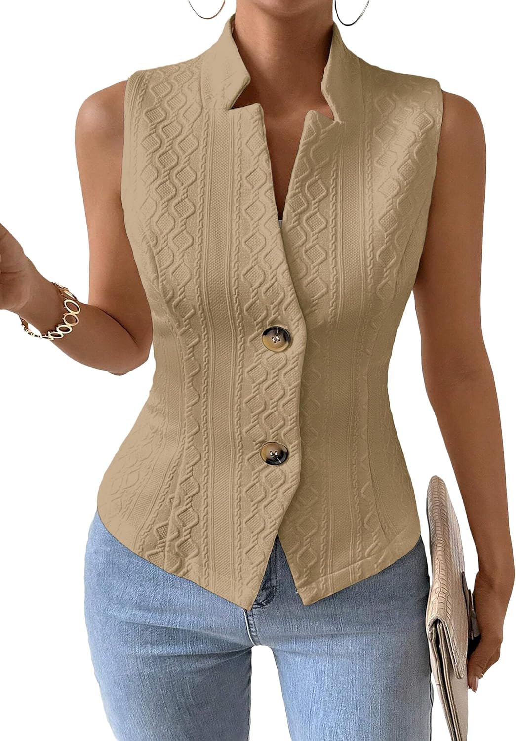 Mina Self Women's Winter Sleeveless Sweater Vest Top - Warm Knit