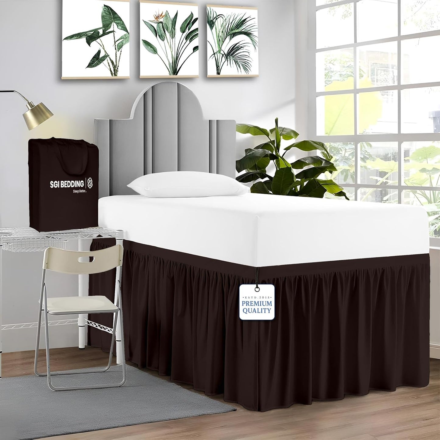 Stylish Twin XL Bed Skirt with 50 Inch Drop Length in Chocolate