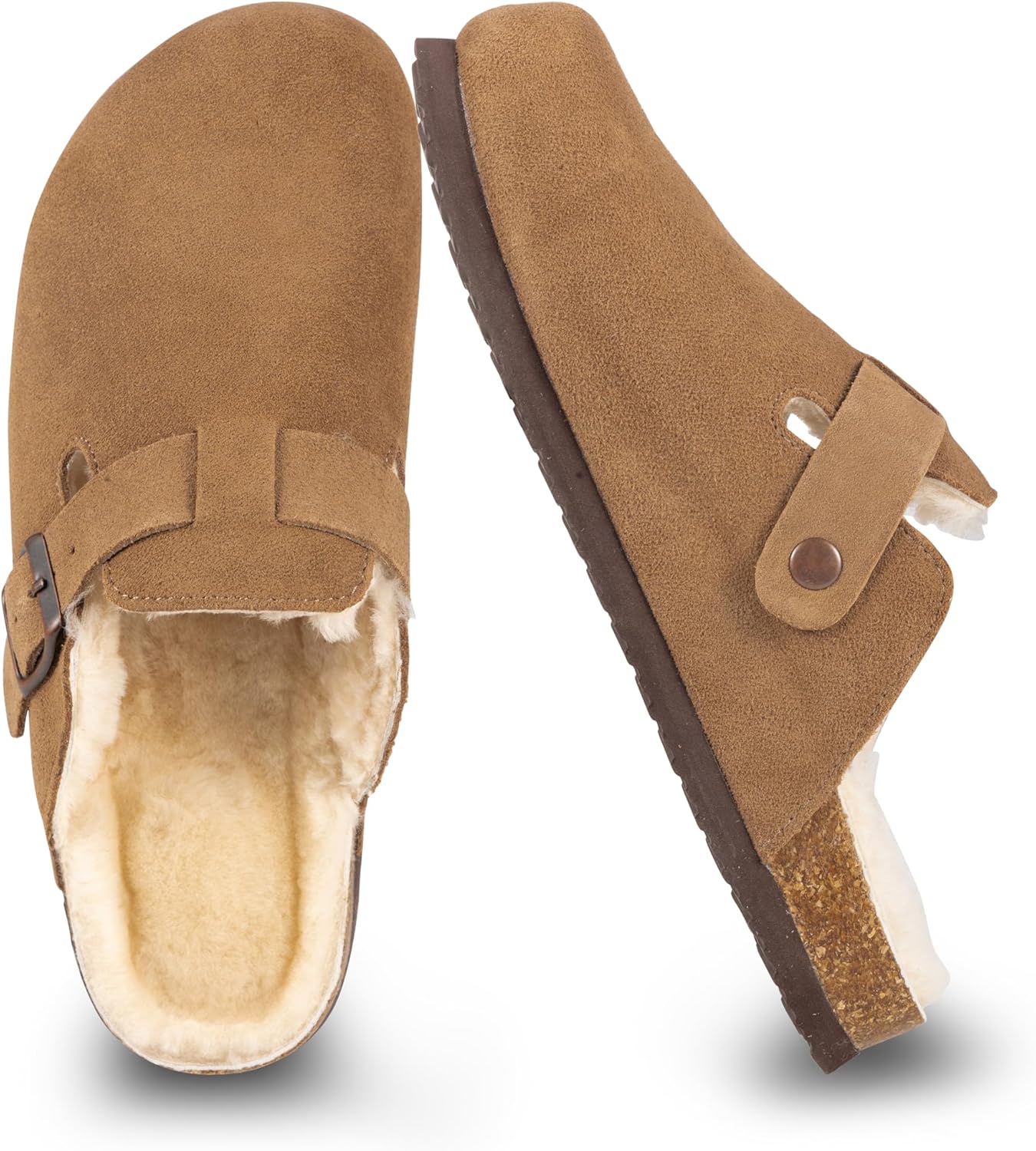 Women's Suede Clogs Slip-On Buckle Slides with Arch Support
