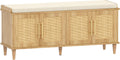 Natural Rattan Shoe Storage Bench with Cushion for Entryway