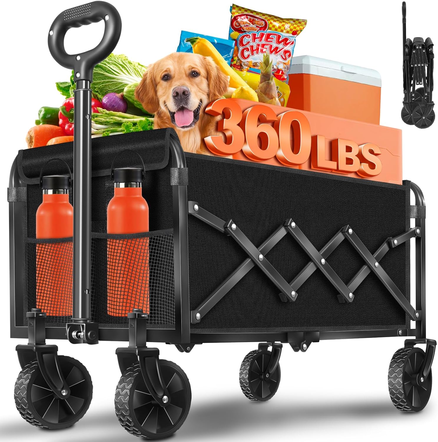 Collapsible Wagon Cart with Wheels for Beach and Garden Use