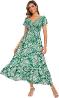 Women's Summer Floral Maxi Dress Casual Short Sleeve Flowy Boho Night