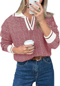 Saodimallsu Womens Lapel V Neck Knit Sweater - Cozy Color Block