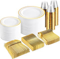 Gold Dinnerware Set 600pcs for 100 Guests - Durable White & Gold