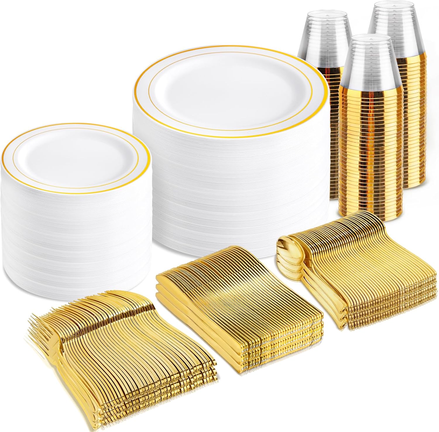 bUCLA 600Pcs Gold Dinnerware Set for 100 Guests - Elegant & Durable