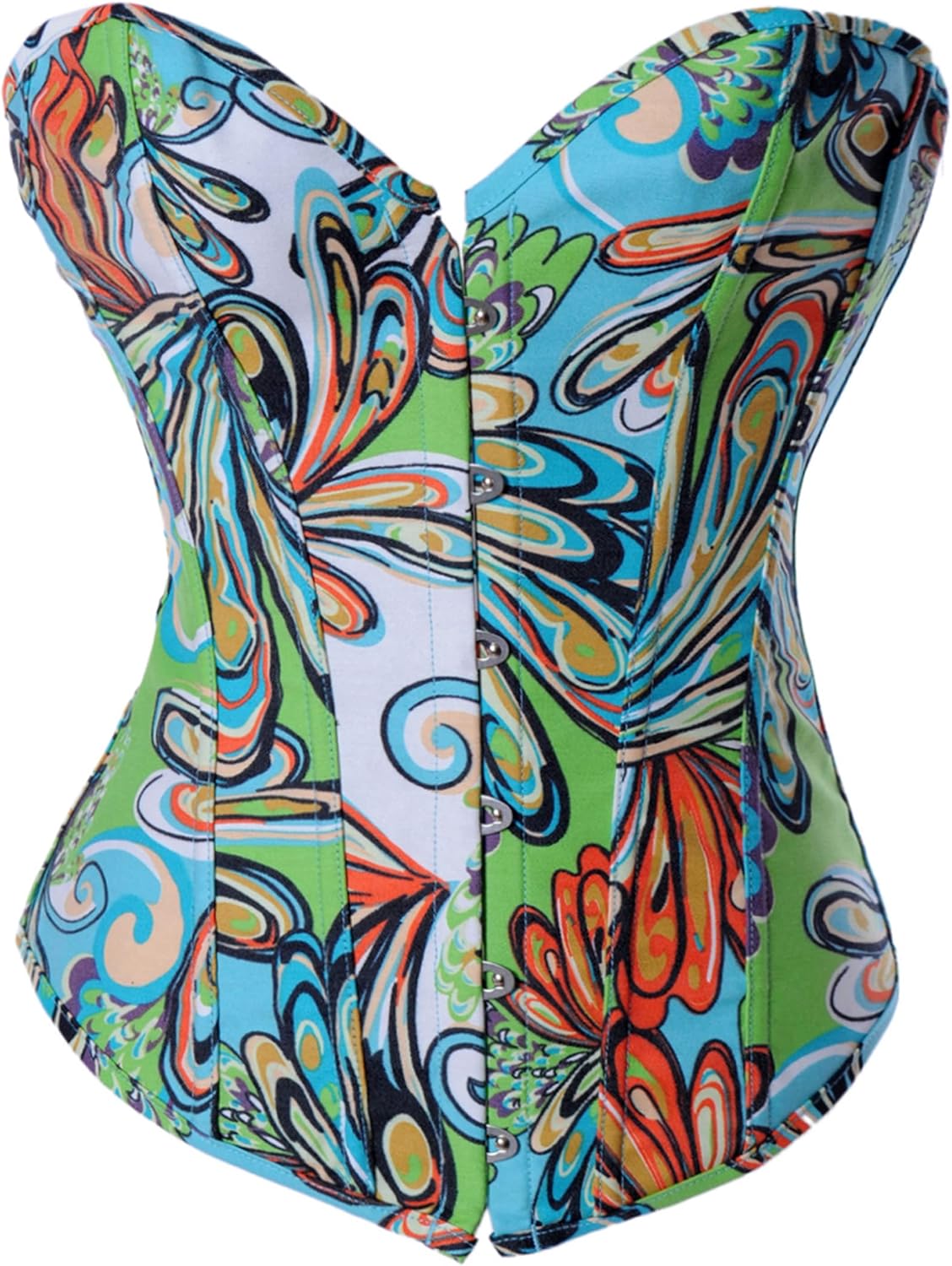 Vintage Floral Denim Overbust Corset Bustier Top for Women