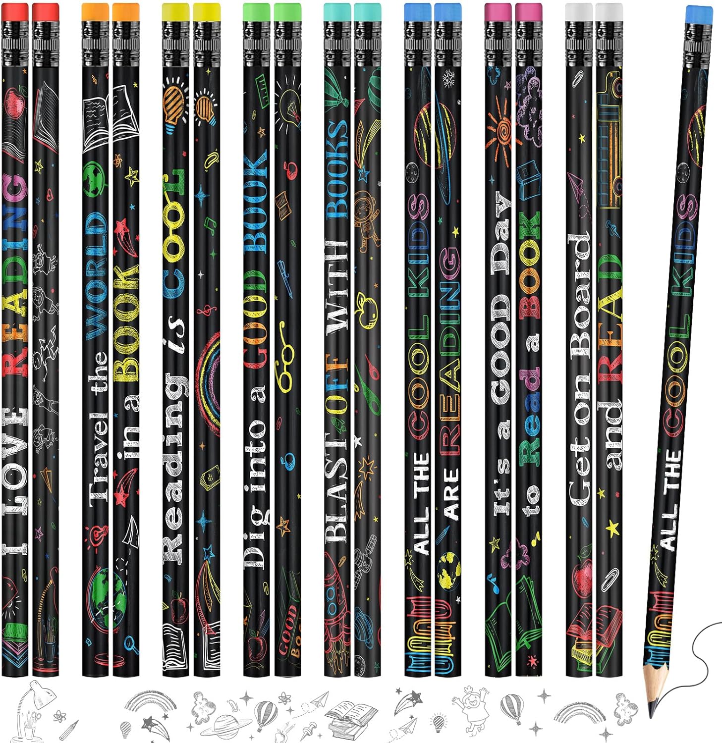 480 Pcs Reading Motivational Pencils for Kids and Students
